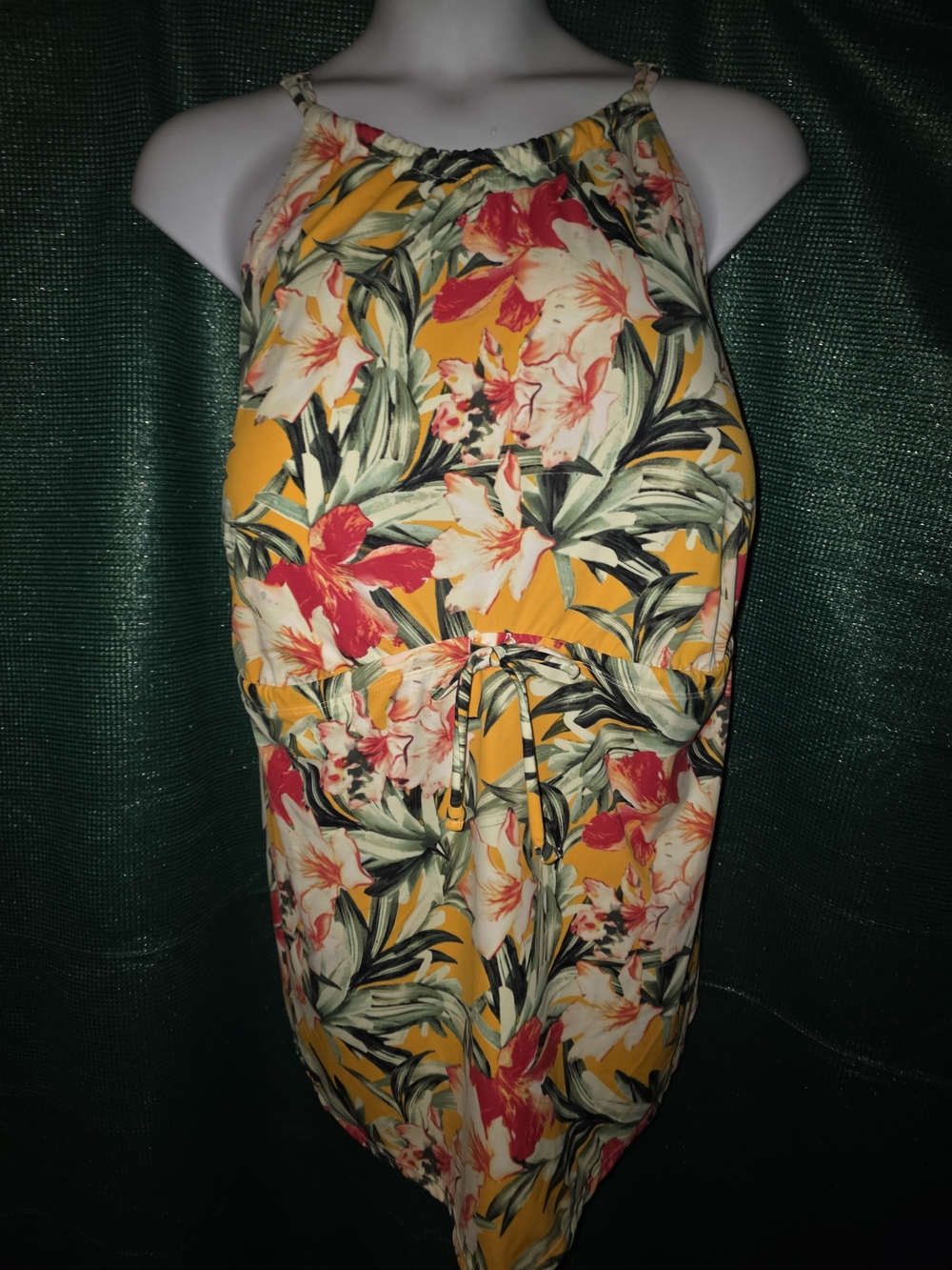 Plus Size 32 5x Women’s Yellow Tropical Floral Swimsuit Top Dress Tankini Swim